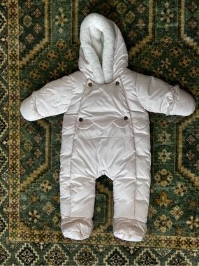 Jacadi Infant Puffer Snowsuit - Light Pink Hooded One-Piece